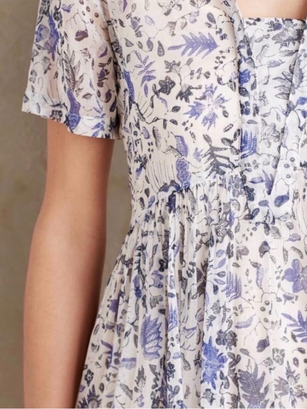 Maeve Anthropologie Sheer Short Sleeve Dress White & Periwinkle Blue Size 0 - Picture 3 of 5